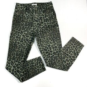 Good American Womens Good Waist Crop Jeans 8/29 Green Leopard Y2K Stretch